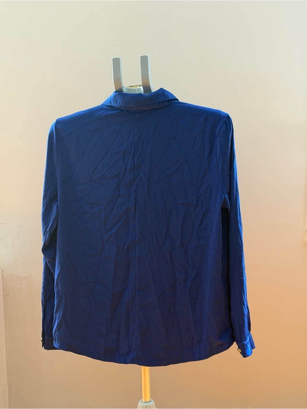 Vintage Havana Royal Blue Button-Up Blouse Gold Skull Buttons Medium NWT - Picture 10 of 12